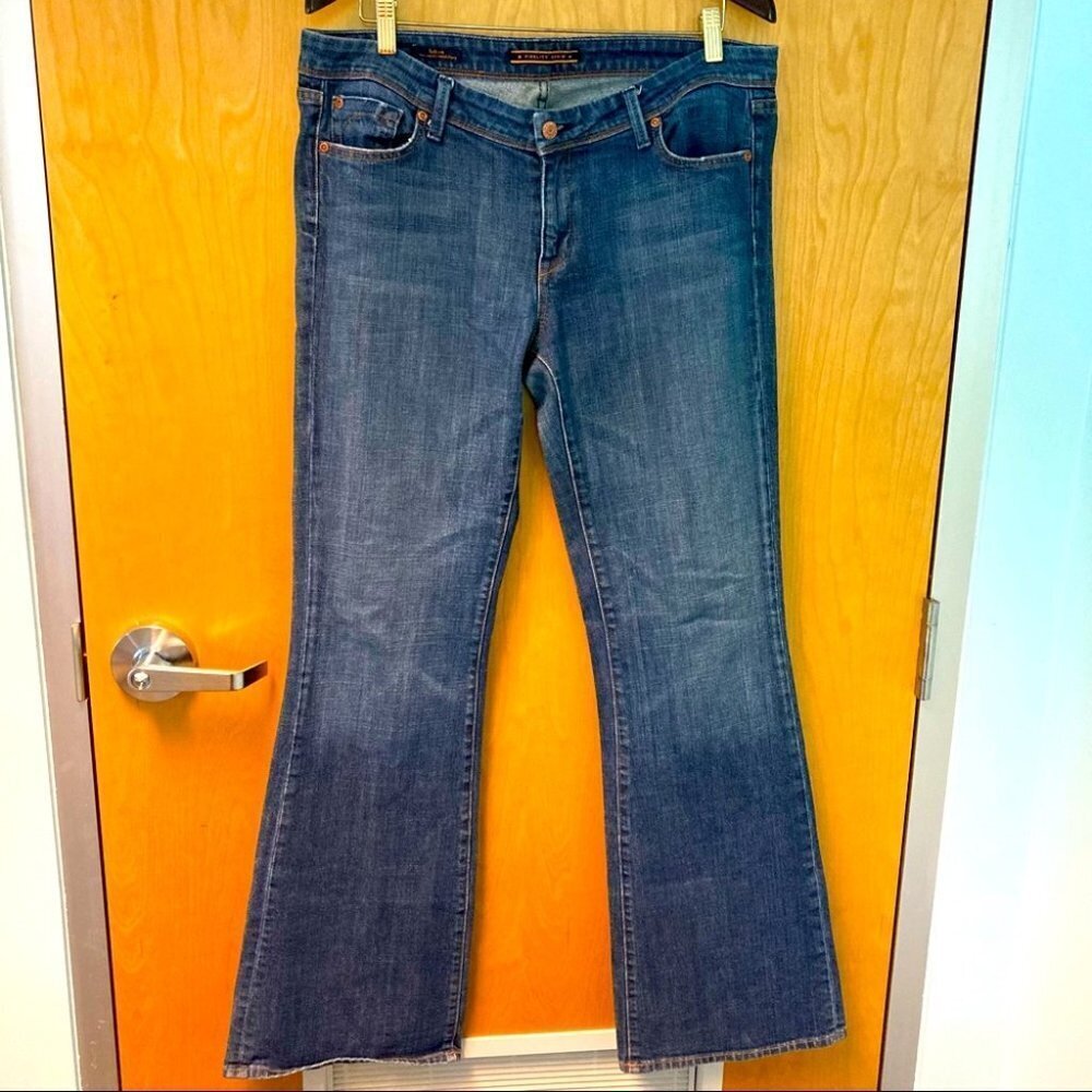 FIDELITY Sz 34 Low Waist Boot Flare Mid Wash Japan Fabric Jeans
